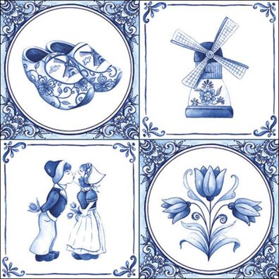Servietten Papier 33x33cm 3-lagig mit Retro Holland Motiven 20 Stk