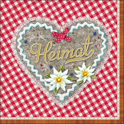 Servietten Papier 33x33cm 3-lagig kariert mit Herz Motiv 20 Stk