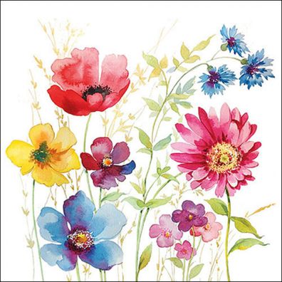 Servietten Papier 33x33cm 3-lagig mit buntem Wildblumen Motiv 20 Stück