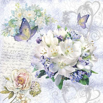 Servietten Papier 33x33cm 3-lagig mit Lilien & Schrift Motiv 20 Stück