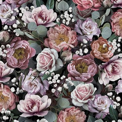 Servietten Papier 33x33cm 3-lagig mit Rosenmotiv & Pfingstrosen 20 Stk