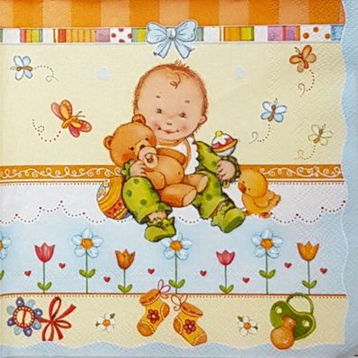 Servietten Papier 33x33cm 3-lagig mit Baby Motiv 20 Stück Hellblau