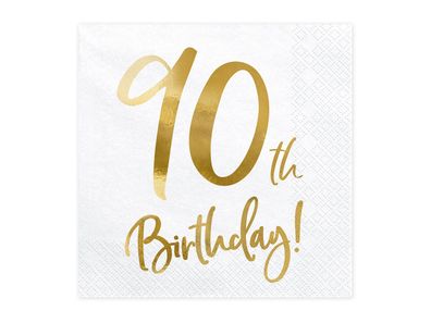 Servietten 90. Geburtstag 33x33cm 20 Stück weiß gold