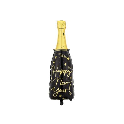 Folienballon Sekt Flasche Happy New Year 27x88cm Schwarz / Gold