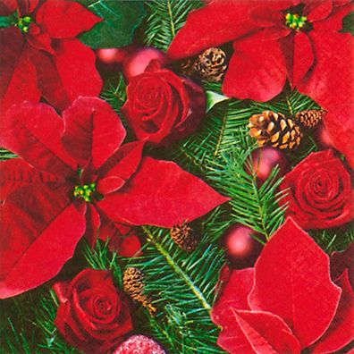 Servietten Papier 33x33cm Weihnachtsstern Motiv 20 Stück Rot / Grün
