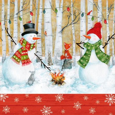 Servietten Papier 33x33cm Schneemänner und Waldtiere Motiv 20 Stück