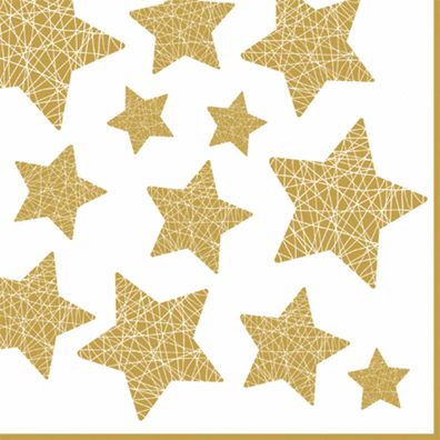 Servietten Papier 33x33cm mit Sternen Motiv 20 Stück Weiß / Gold