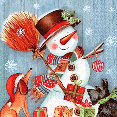 Servietten Papier 33x33cm Schneemann und Hunde Motiv 20 Stück Bunt