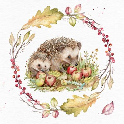 Servietten Papier 33x33cm 3-lag. mit Igel Motiv 20 Stück