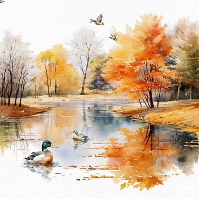 Servietten Papier 33x33cm 3-lag. mit Enten am Teich Motiv 20 Stück