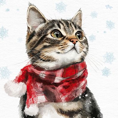 Servietten Papier 33x33cm 3-lagig Katze mit Weihnachtshalstuch 20 Stück