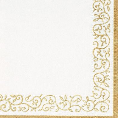 Servietten Papier 33x33cm Ornament Rand geprägt 20 Stück Weiß / Gold