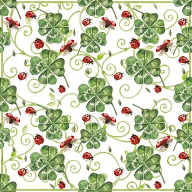 Servietten Papier 33x33cm 3lagig Glücksklee Marienkäfer Motiv 20 Stück