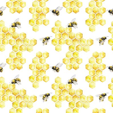 Servietten Papier 33x33cm 3-lagig Bienen Motiv 20 Stück Weiß / Gelb