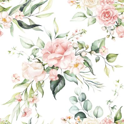 Servietten Papier 33x33cm 3-lagig mit Rosen Motiv 20 Stück Weiß / Rosa
