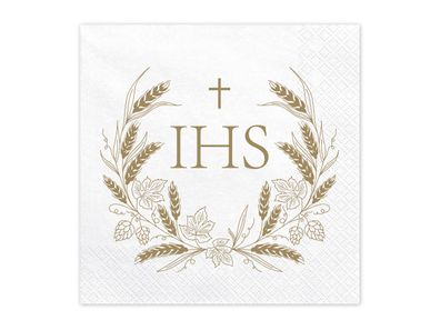 Servietten Papier 33x33cm 3-lagig IHS Motiv 12 Stück Weiß / Gold