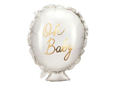 Folienballon mit Oh Baby Schrift 37x53cm Weiß / Gold