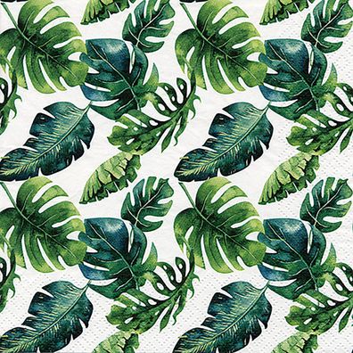 Servietten Papier 33x33cm 3-lagig Monstera Blätter 20 Stück Grün