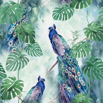Servietten Papier 33x33cm 3-lagig Pfau Motiv 20 Stück Grün / Blau