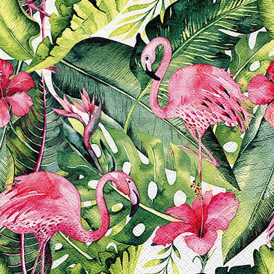 Servietten Papier 33x33cm 3-lagig Flamingo Motiv 20 Stück Rosa / Grün