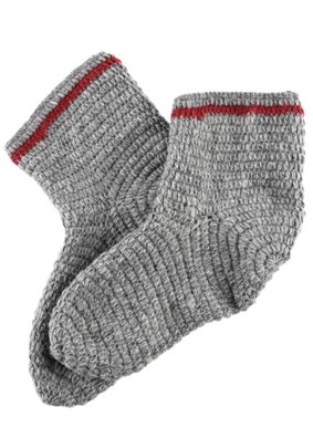 Wollsocken, gehäkelt, grau-weinrot