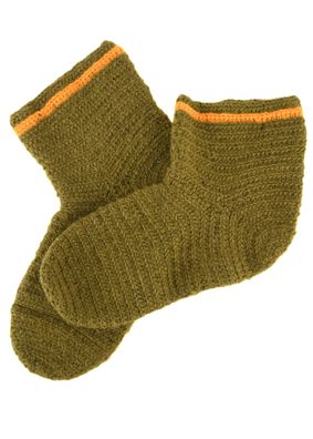 Wollsocken, gehäkelt, grün-gelb