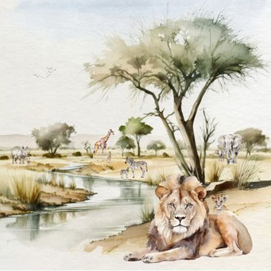 Servietten Papier 33x33cm 3-lagig Afrikas Tiere am Wasser 20 Stück