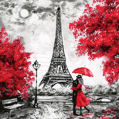 Servietten Papier 33x33cm 3-lagig Romantik am Eiffelturm 20 Stück