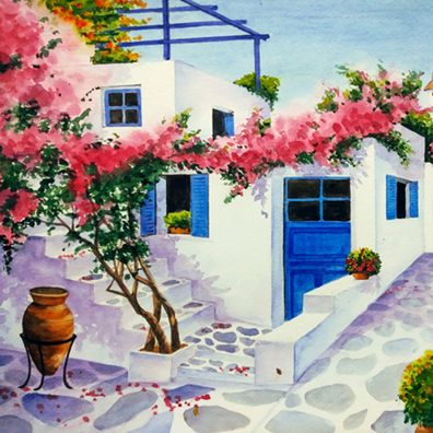 Servietten Papier 33x33cm 3-lagig Haus in Griechenland 20 Stück