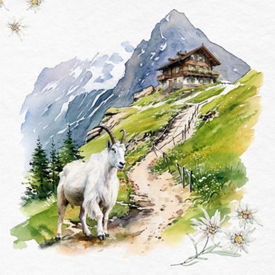 Servietten Papier 33x33cm 3-lagig Ziege auf der Alm 20 Stück