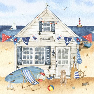 Servietten Papier 33x33cm 3-lagig Haus am Strand Motiv 20 Stück