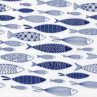 Servietten Papier 33x33cm 3-lagig Fische Motiv 20 Stück Weiß / Blau
