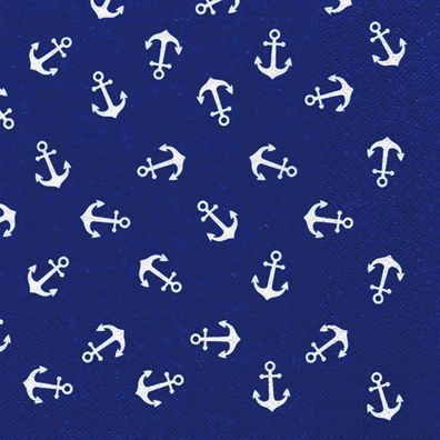 Servietten Papier 33x33cm 3-lagig Anker Muster 20 Stück Blau / Weiß