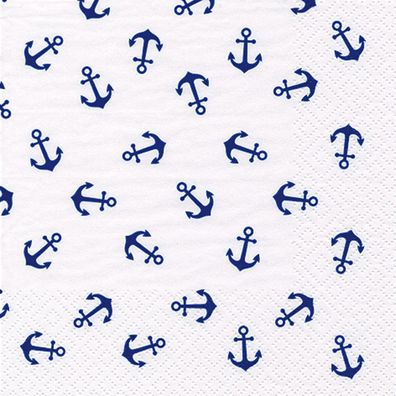Servietten Papier 33x33cm 3-lagig Anker Muster 20 Stück Weiß / Blau