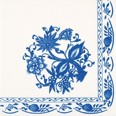 Servietten Papier 33x33cm 3-lagig Zwiebelmuster 20 Stück Weiß / Blau