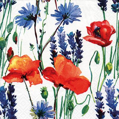 Servietten Papier 33x33cm 3-lagig Mohnblumen & Kornblumen 20 Stück