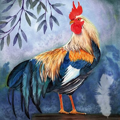 Servietten Papier 33x33cm 3-lagig Hahn Motiv 20 Stück Blau / Bunt