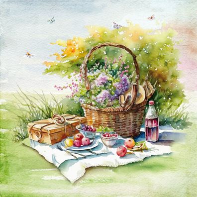 Servietten Papier 33x33cm 3-lagig Picknick Motiv 20 Stück Bunt