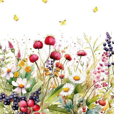 Servietten Papier 33x33cm 3-lagig Blumen und Beeren 20 Stück Bunt