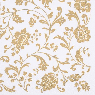 Servietten Papier 33x33cm 3-lagig Arabeske 20 Stück Weiß / Gold