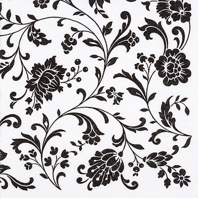 Servietten Papier 33x33cm Arabeske 20 Stück Schwarz / Weiß