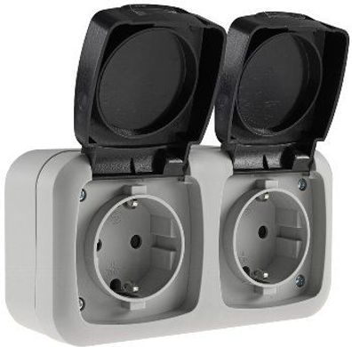 Doppel-Steckdose für Feuchtraum IP44, 250V, 16A, vorverdrahtet