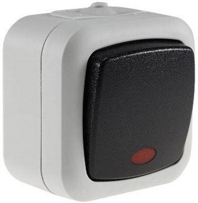 Feuchtraum Kontroll-Schalter, IP44 250V / 10A, inkl. AP-Rahmen, grau