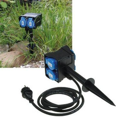 Gartensteckdose 4-fach 230V mit Erdspieß IP44