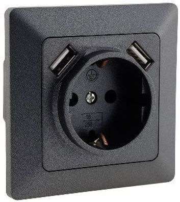 MILOS USB Steckdose 250V/16A, Anthrazit Grau