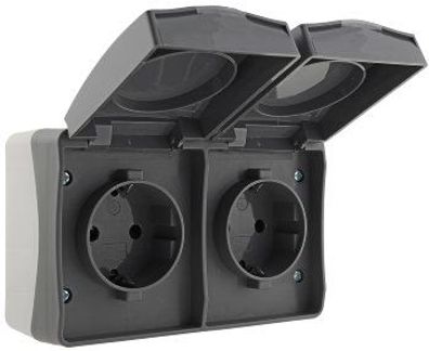 NUQUI Feuchtraum Doppel-Steckdose horiz. IP54, Aufputz, 250V / 16A