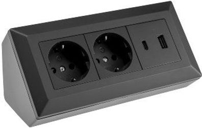 Steckdosenblock 2-Fach, USB-A, USB-C PD, Schwarz