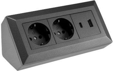 ChiliTec Steckdosenblock 2-Fach USB-A USB-C PD Anthrazit