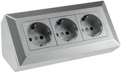Steckdosenblock Ecksteckdose 3-Fach, Schutzkontakt, Silber Grau