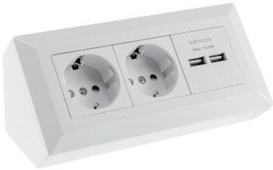 Steckdosenblock Ecksteckdose 2-Fach, Schutzkontakt, 2X USB-A 3,1A